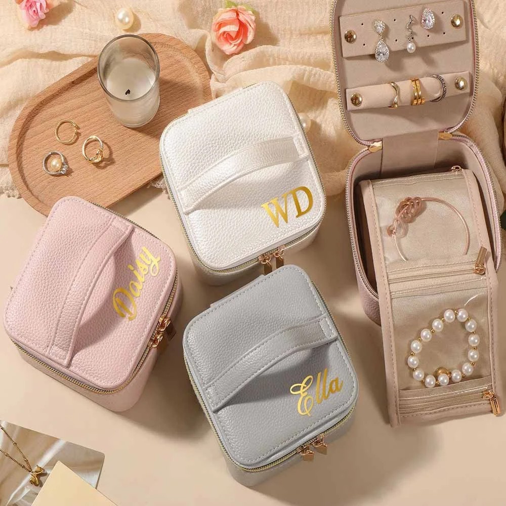 Personalized Leather Jewelry Box Name Travel Jewelry Case Bridesmaid Proposal Bridal Party Gift