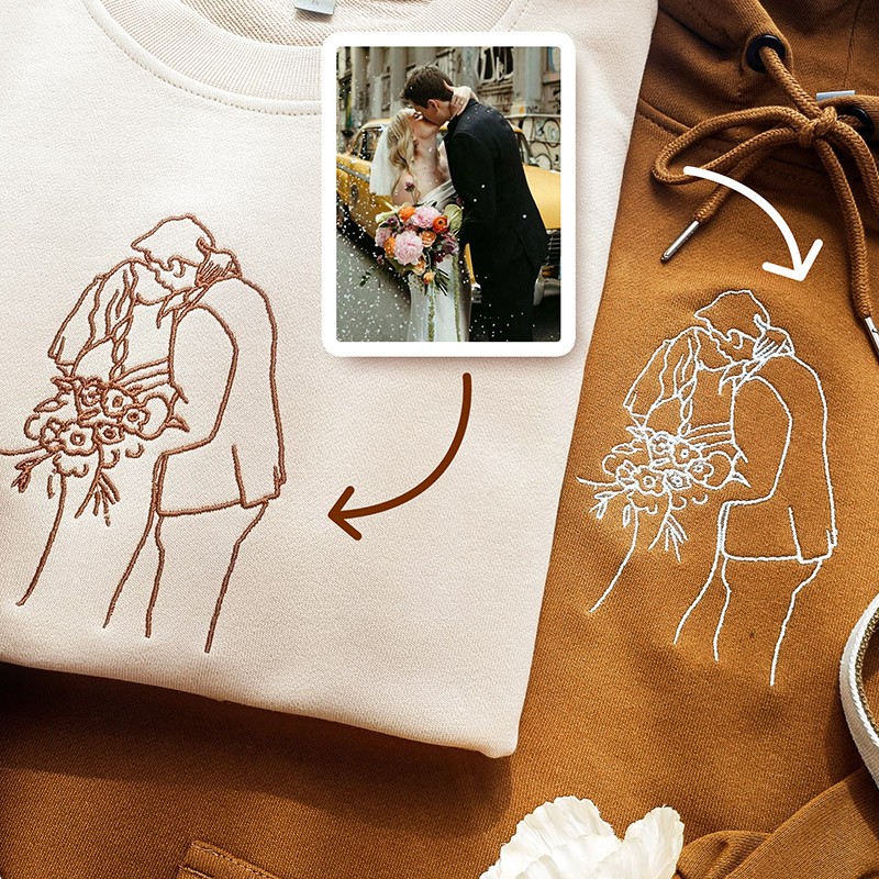 Personalized Embroidered Portrait from Photo Sweatshirt Outline Photo Sweatshirt Engagements 1st Anniversary Gift Valentine Day Gift