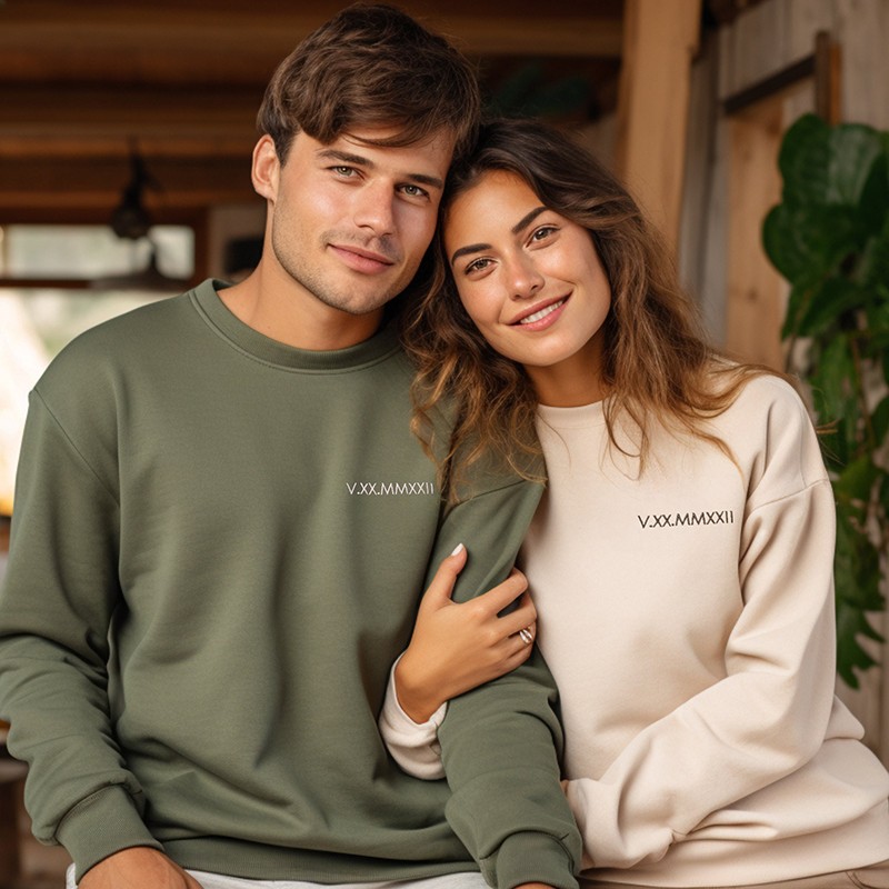 Personalized Embroidered Roman Numeral Hoodie Couples Gift Date Hoodie Initial on Sleeve Engagements 1st Anniversary Gift