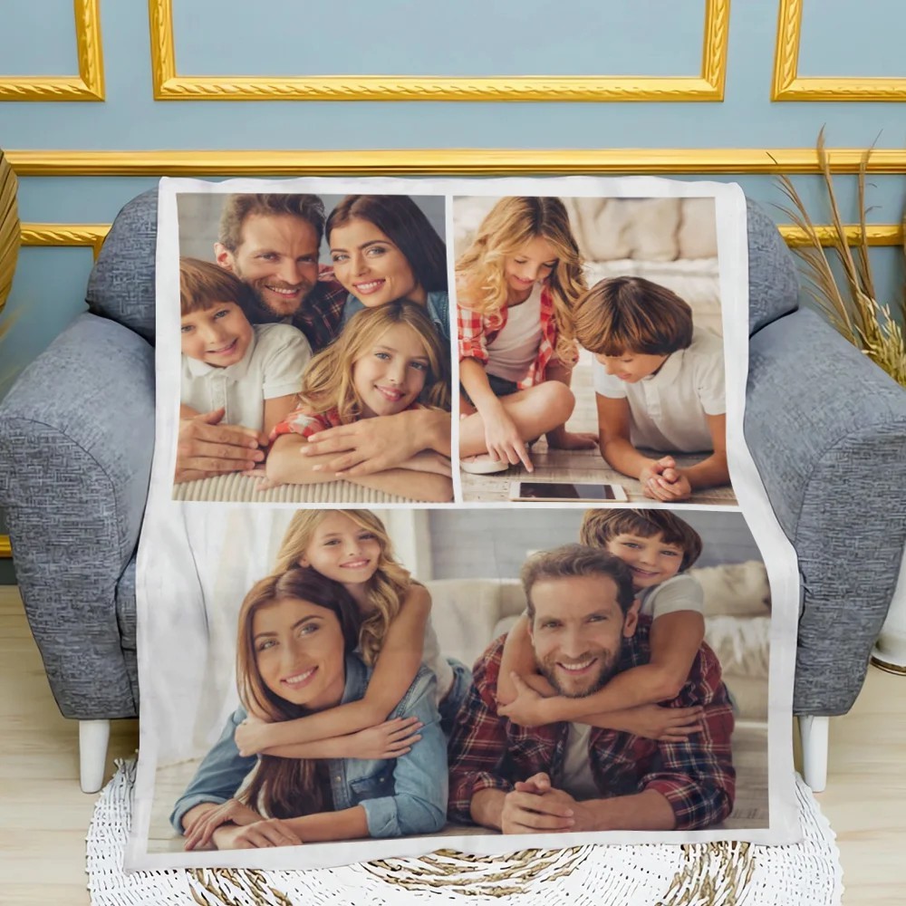 Personalized Simple Photos Collage Soft Blanket Housewarming Christmas Gift for Family Friend