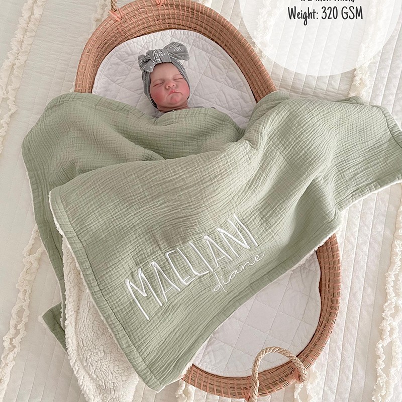 Personalized Organic Cotton Throw Cozy Soft Comforter Blanket with Embroidered Name Blanket baby shower Gift