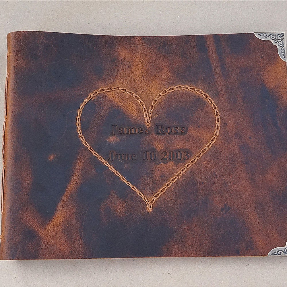 Personalized Vintage Style Genuine Leather Photo Album with Heart Valentine's Day Anniversary Gift For Couple