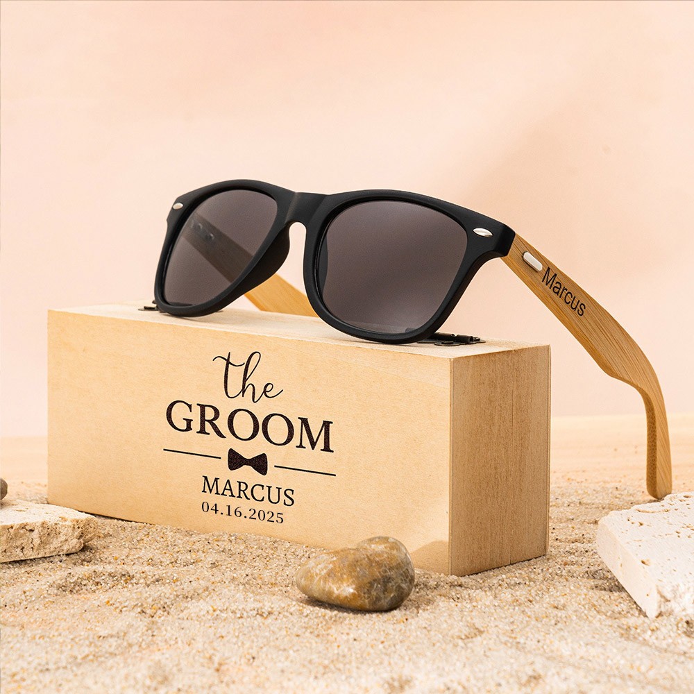 Personalized Groomsmen Engraved Sunglasses with Wooden Box Bachelor Party Gift Best Man Proposal