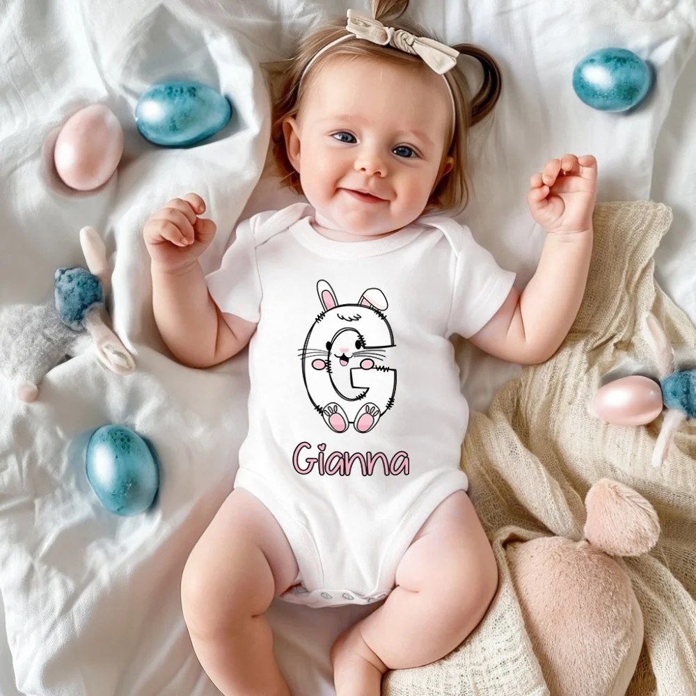 Personalized Cute Bunny Chick Letters Baby Onesie T-shirt Sweatshirt Baby Shower Gift for Family Kid Easter Outfits