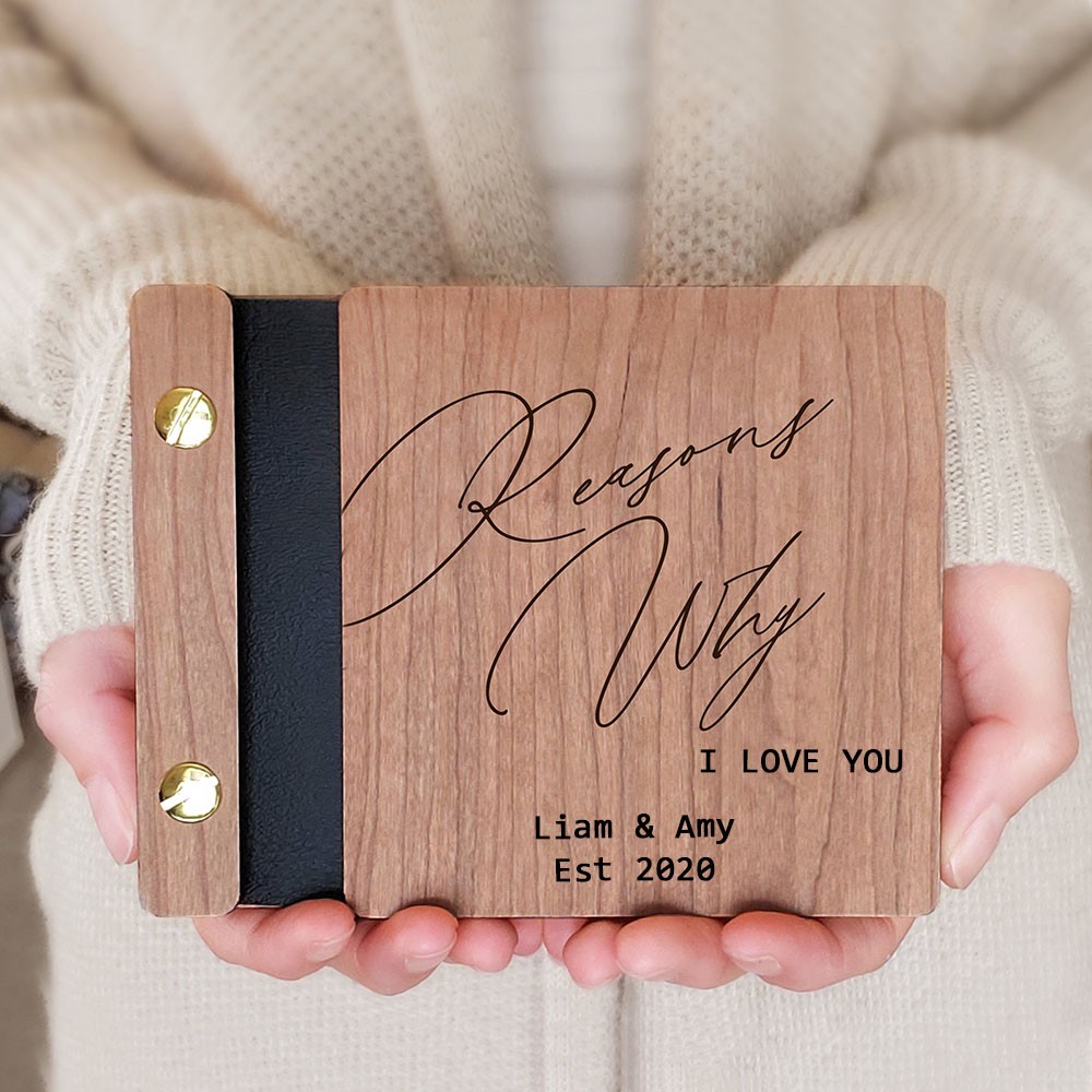 Personalized Reasons Why I Love You Wooden Photo Album Valentine's Day Anniversary Gift