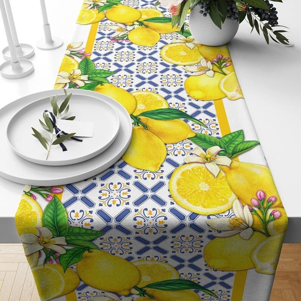 Yellow Lemon Table Runner Farmhouse Lemon Table Runner Party Table Decoration Family Party Decor