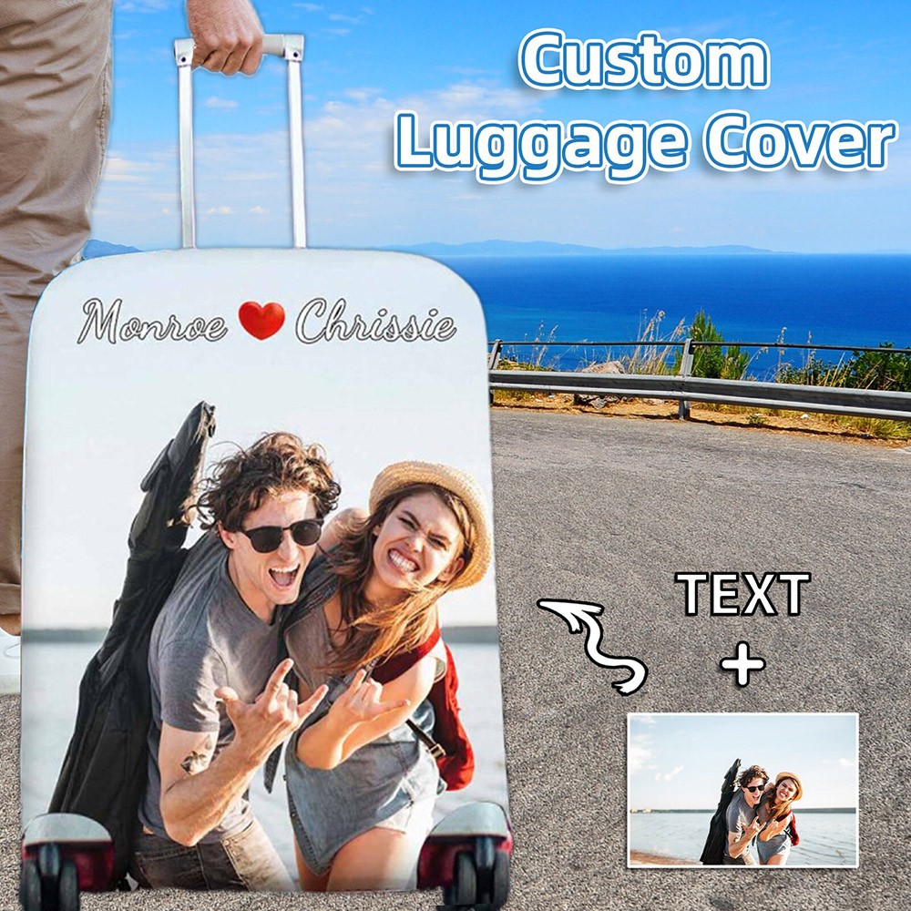 Personalized Photo Face Luggage Cover with Text Stretch Luggage Protector Funny Honeymoon Travel Gift