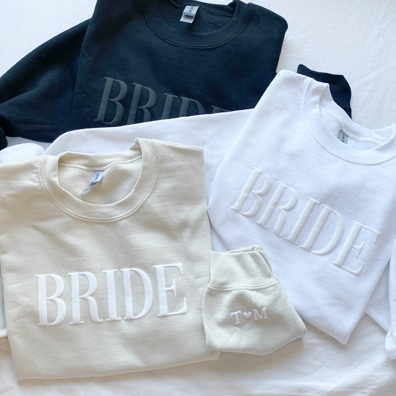 Personalized Gift For Bride Initial Heart Sleeve Sweatshirt Engagement Gift Unique Bridal Shower Gift