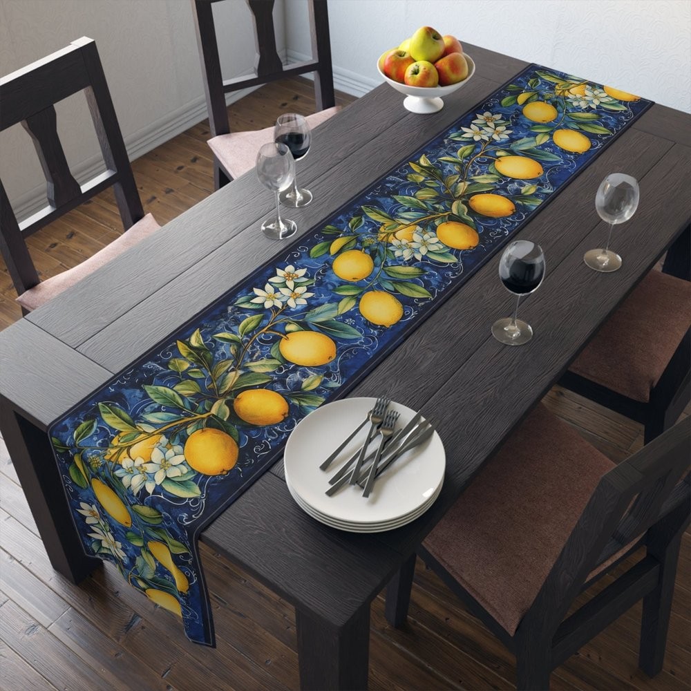 Outdoor Lemon Table Runner Summer Party Table Runner Table Decoration Family Party Decor