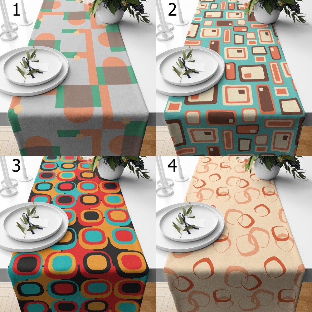 Retro Geometric Modern Table Runner Mid Century Table Runner Party Table Decoration Family Party Decor