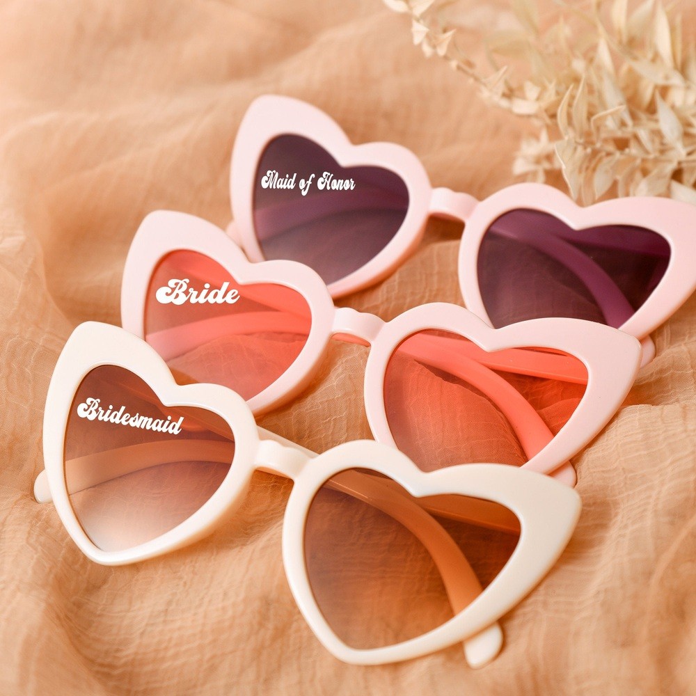 Personalized Bride Heart Sunglasses Bachelorette Party Gift Beach Bride Honeymoon Bridal Shower Gift