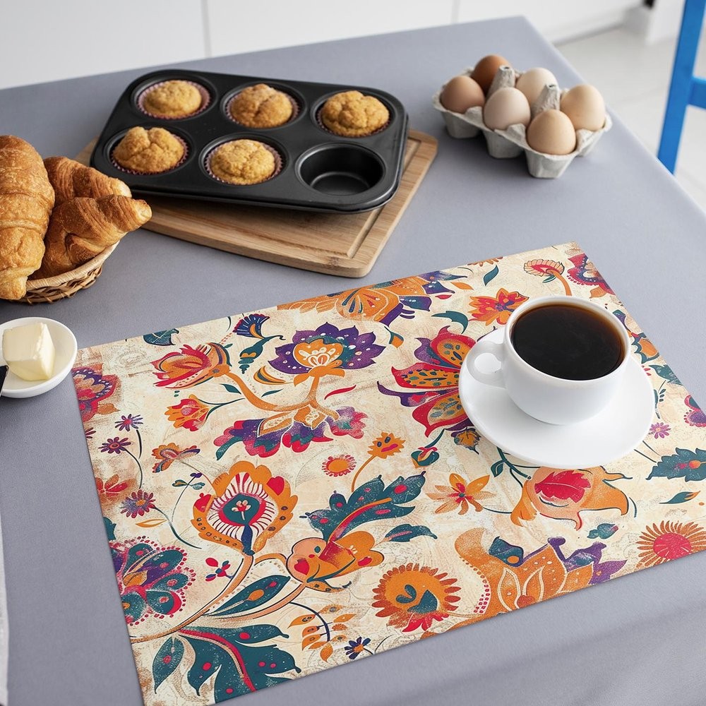 Wipeable Kitchen Placemats  Floral Design Tableware Utility Placemat Kitchen Table Decoration Family Party