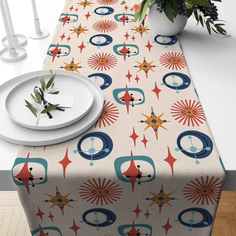 Retro Geometric Runner Abstract Party Table Runner Mid Century Art Table Decoration Family Party Decor