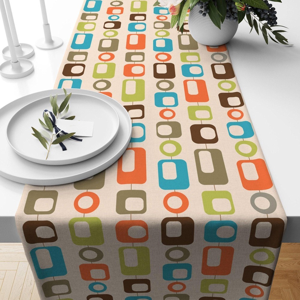 Retro Geometric Runner Abstract Party Table Runner Mid Century Art Table Decoration Family Party Decor