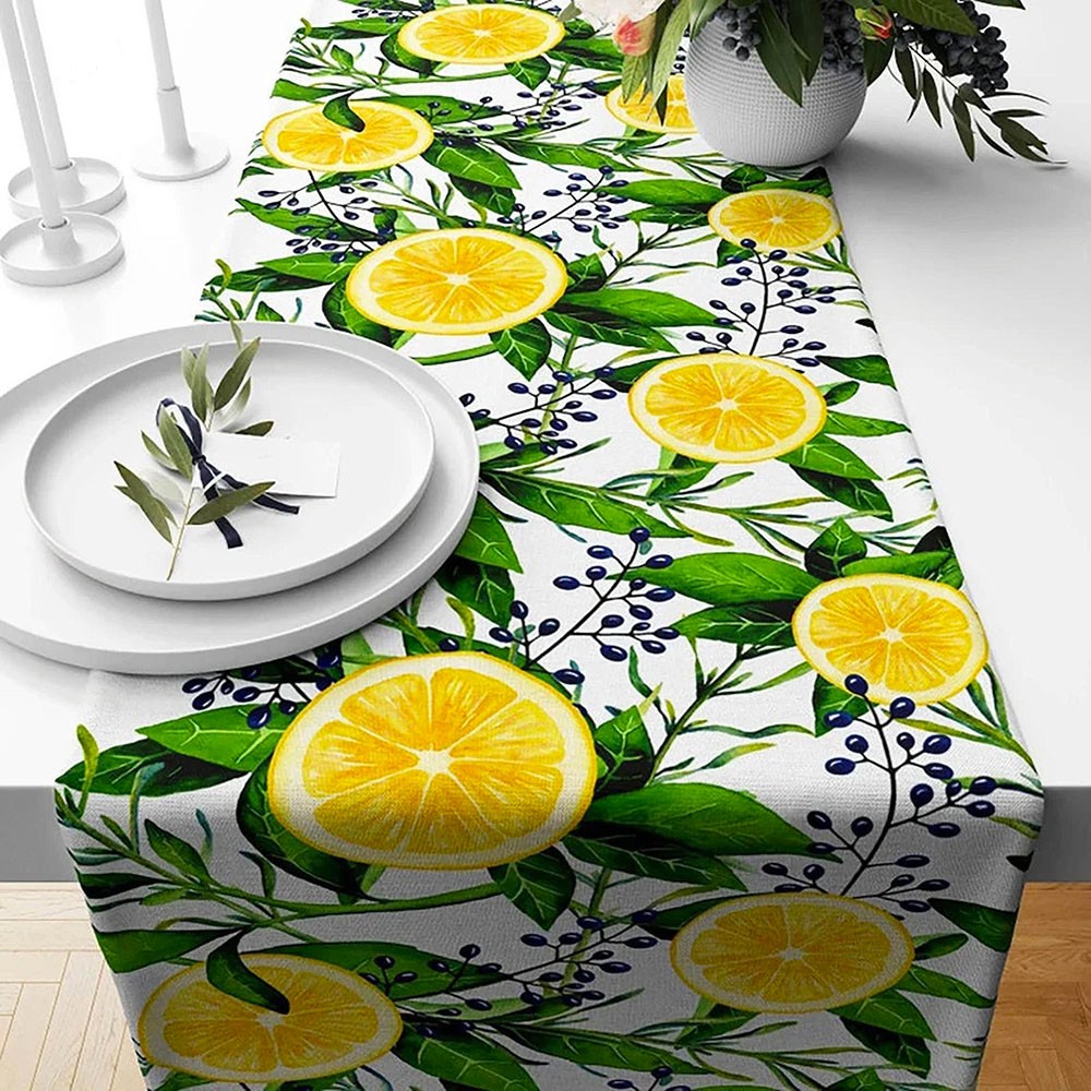 Yellow Lemon Table Runner Farmhouse Lemon Table Runner Party Table Decoration Family Party Decor