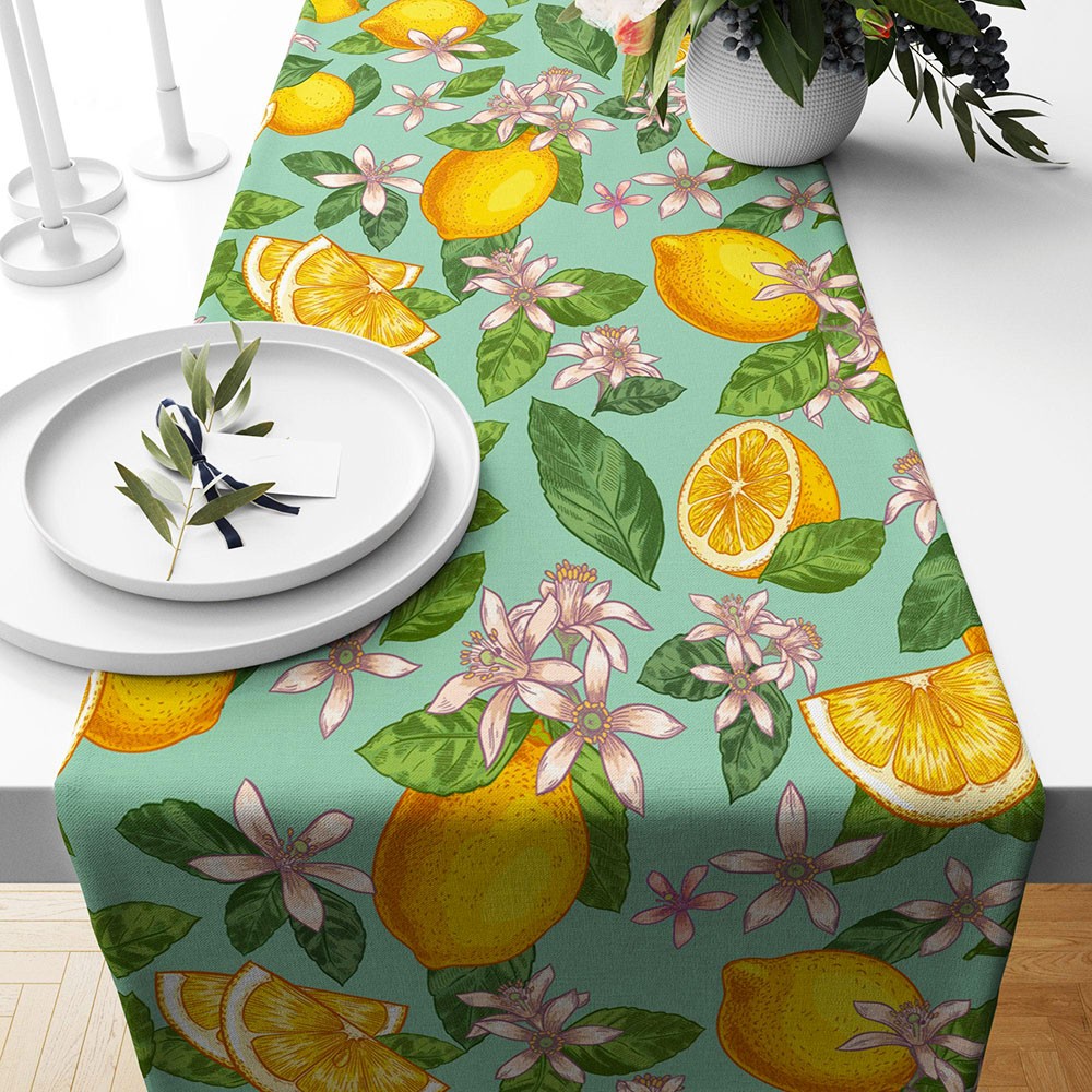 Mediterranean Lemon Grove Table Runner Fresh Summer Table Runner  Sicilian Citrus Inspired Table Decoration Family Party