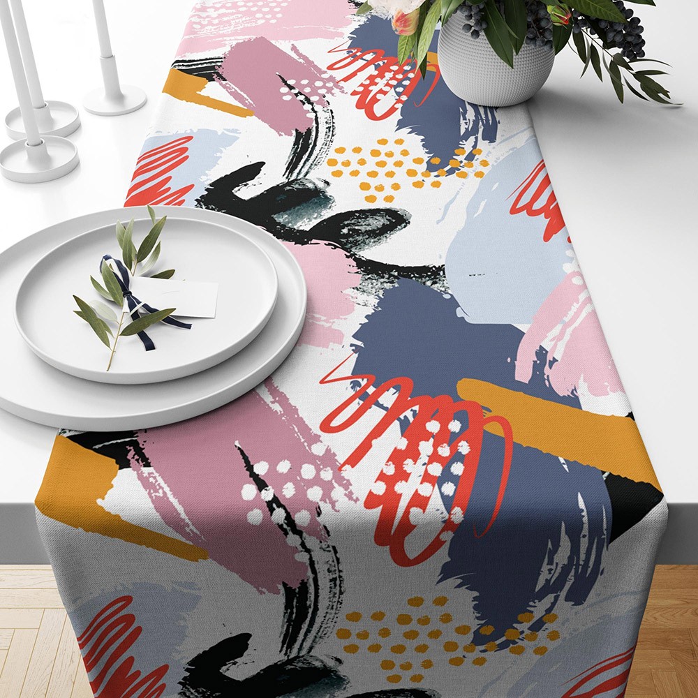 Modern Painting Art Abstract Table Runner Colorful Boho Table Runners Abstract Arts Table Decoration Dining Party Decor