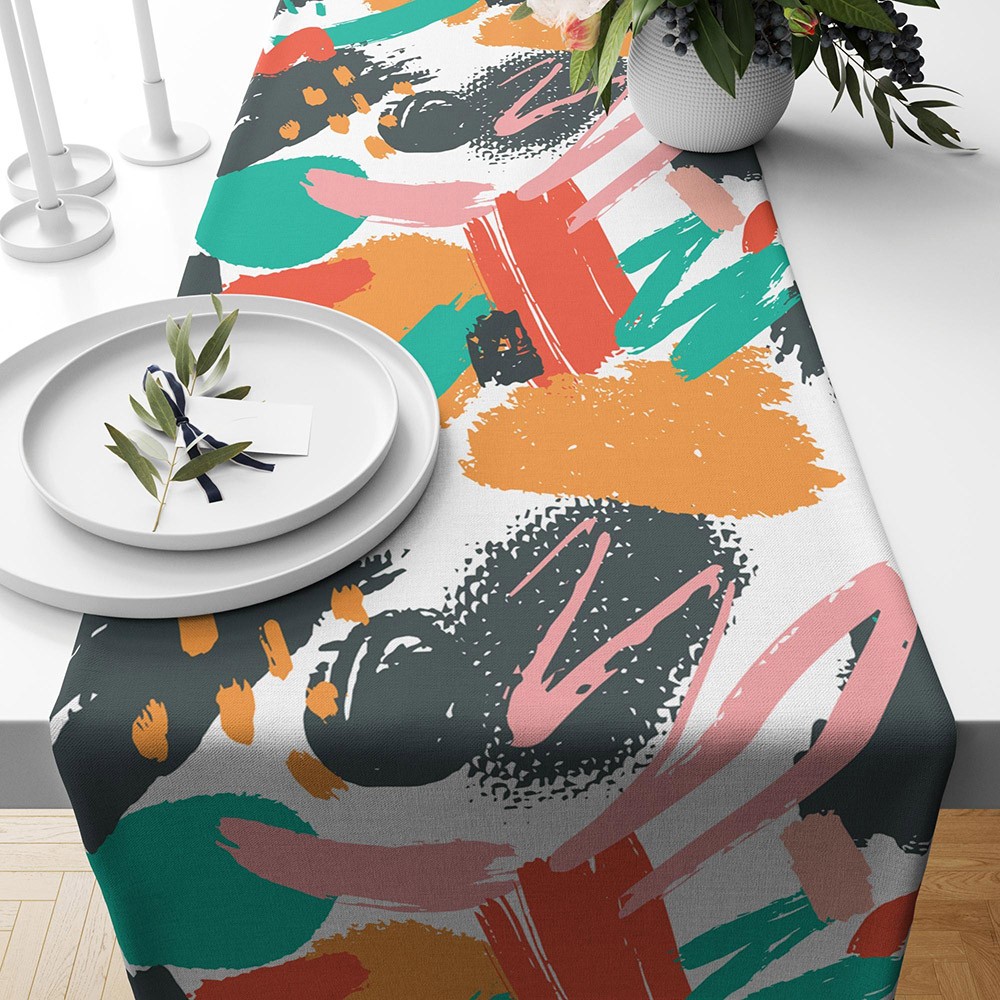 Modern Painting Art Abstract Table Runner Colorful Boho Table Runners Abstract Arts Table Decoration Dining Party Decor