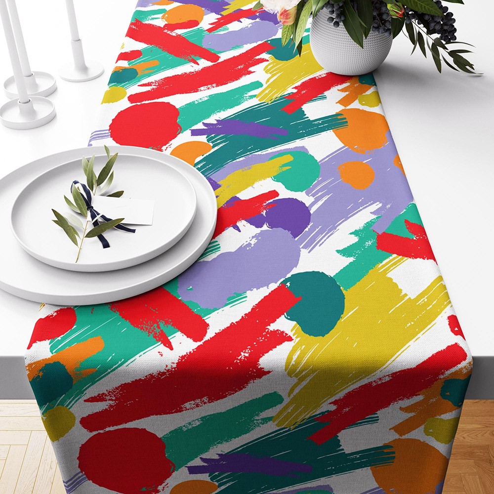 Modern Painting Art Abstract Table Runner Colorful Boho Table Runners Abstract Arts Table Decoration Dining Party Decor