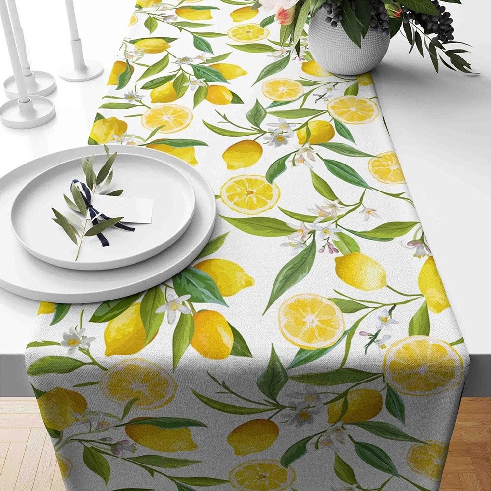 Yellow Lemon Table Runner Kitchen Lemon Table Runner Party Table Decoration Family Party Decor