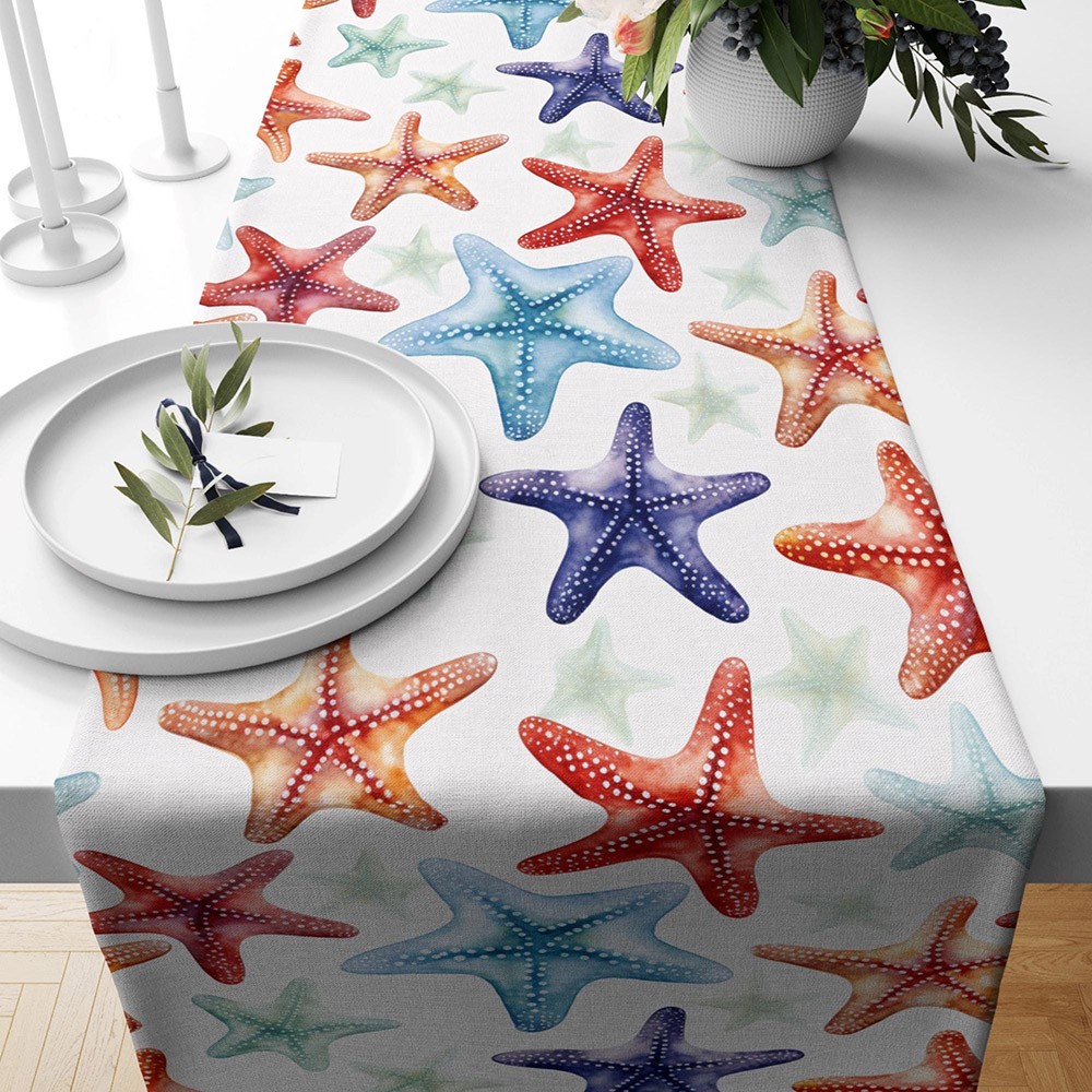 Nautical Starfish Table Runner Starfish Coral Table Runner Coastal Elegance Table Decoration Beach Party Decor