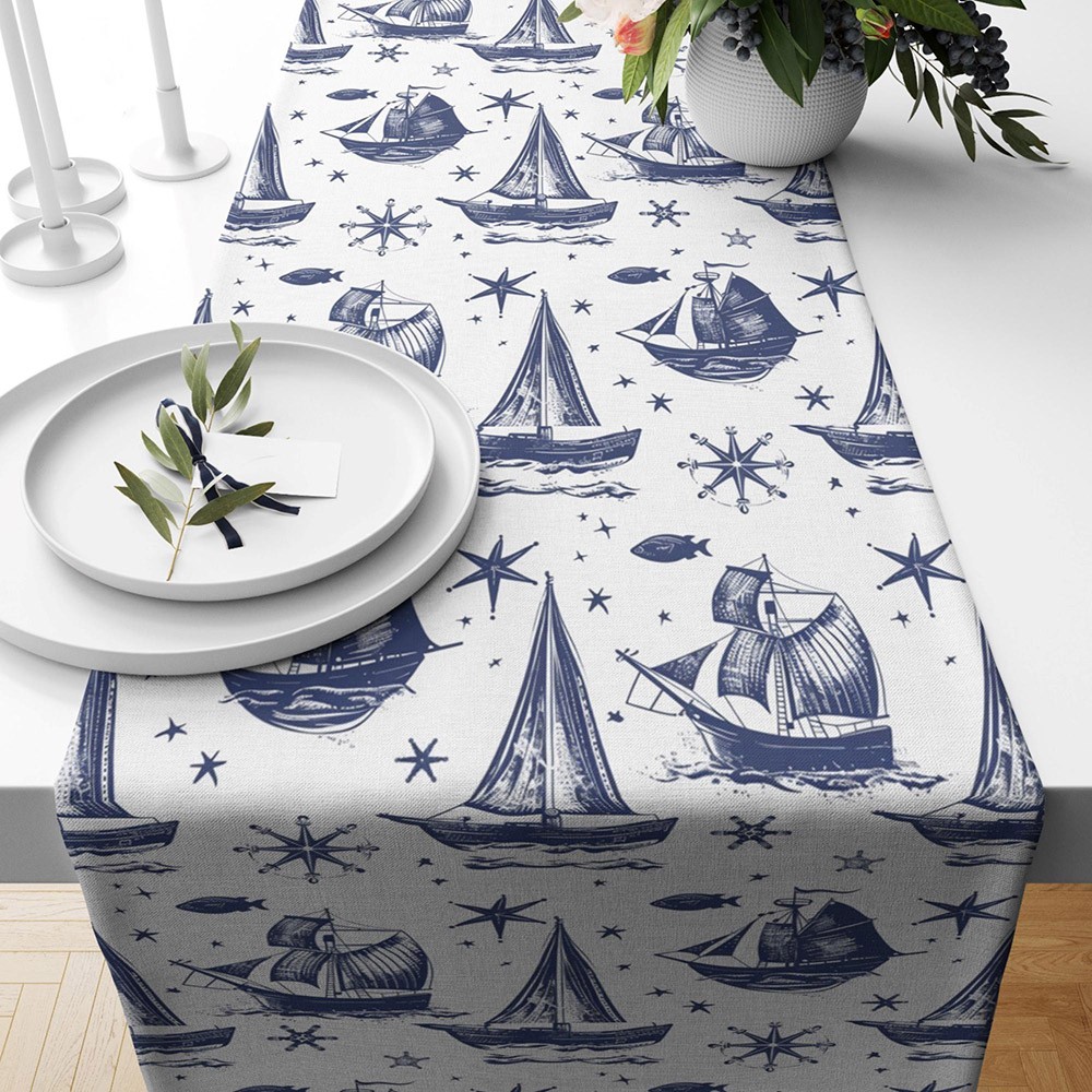 Nautical Anchor Table Runner Coastal Decor Table Runner Navy Blue Anchor Table Decoration Beach House Dining Party Decor