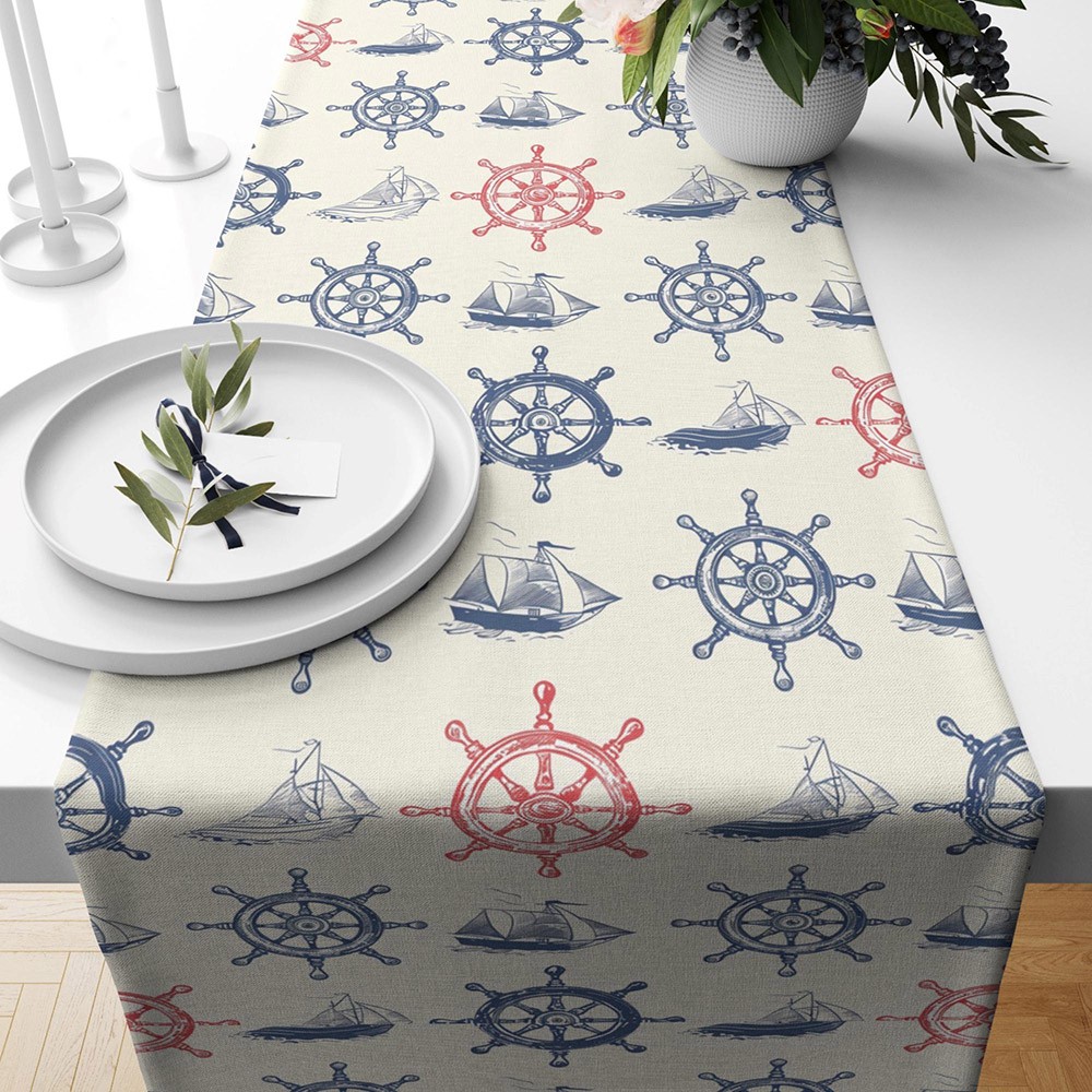 Nautical Anchor Table Runner Coastal Decor Table Runner Navy Blue Anchor Table Decoration Beach House Dining Party Decor