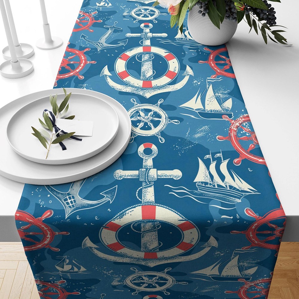Nautical Anchor Table Runner Coastal Decor Table Runner Navy Blue Anchor Table Decoration Beach House Dining Party Decor