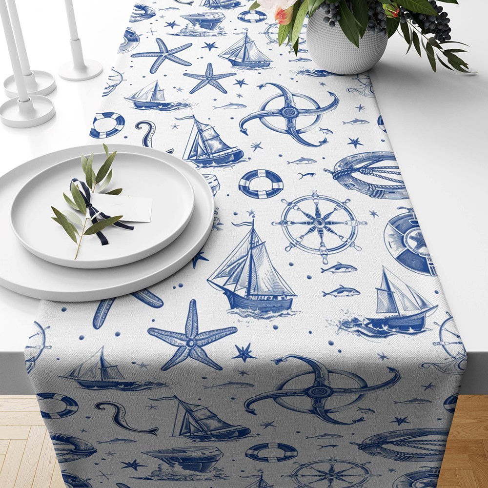 Nautical Anchor Table Runner Coastal Decor Table Runner Navy Blue Anchor Table Decoration Beach House Dining Party Decor