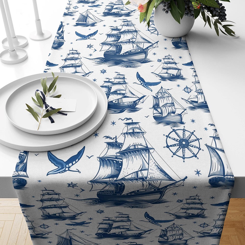 Nautical Anchor Table Runner Coastal Decor Table Runner Navy Blue Anchor Table Decoration Beach House Dining Party Decor