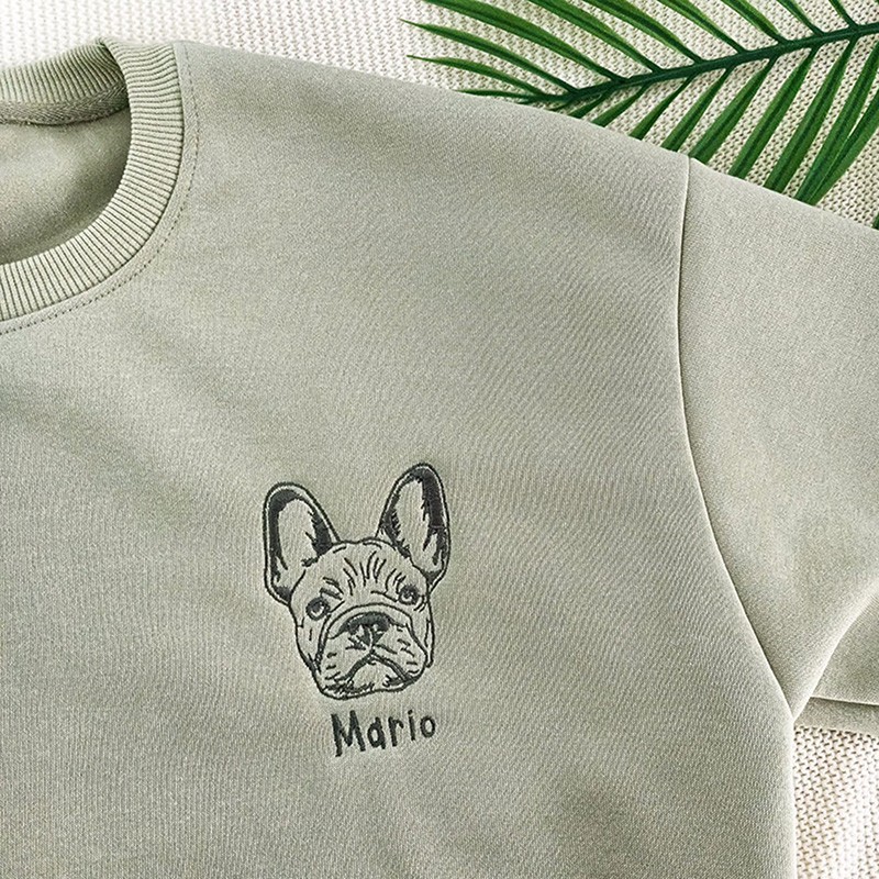 Personalized Embroidered Dog Portrait Sweatshirt with Name Pet Lovers Gift