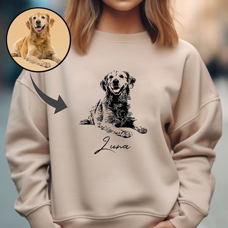 Personalized Print Dog Portrait Sweatshirt with Name Pet Lovers Gift