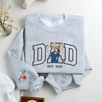 Personalized Embroidered Dad Portrait Hoodie with Kids Name on Sleeve New Dad Drawing Sketch Sweatshirt Fathers Day Gift