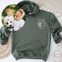 Personalized Embroidered Portrait Outline Best Dad Hoodie with Kids Name on Sleeve New Dad Drawing Sweatshirt Fathers Day Gift