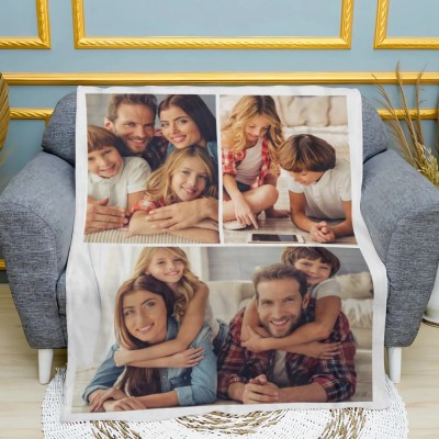 Personalized Simple Photos Collage Soft Blanket Housewarming Christmas Gift for Family Friend