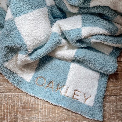 Custom Super Soft Cozy Checkered Embroidered Baby Toddler Decorative Blanket baby shower Gift