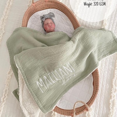 Personalized Organic Cotton Throw Cozy Soft Comforter Blanket with Embroidered Name Blanket baby shower Gift