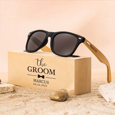 Personalized Groomsmen Engraved Sunglasses with Wooden Box Bachelor Party Gift Best Man Proposal