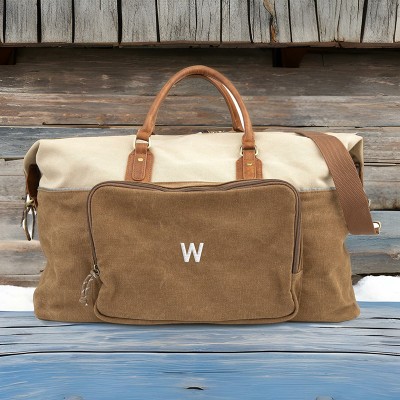 Personalized Groomsmen Gift Embroidered  Brown Duffel Bag Overnight Bag Honeymoon Travel Bag Best Man Gift