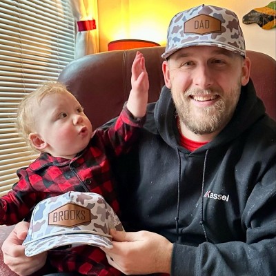 Personalized Deer Camo Dad and Son Leather Patch Hat Adjustable Snapback Hat