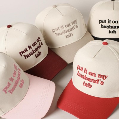 Personalized Put It On My Husband's Tab Embroidery Baseball Cap Two Tone Canvas Hat Honeymoon Travel Accessory