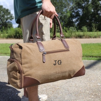 Personalized Groomsmen Gift Embroidered Initial Duffel Bag Honeymoon Leather Travel Bag Overnight Bag Groomsmen Proposal Gift