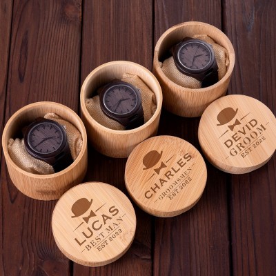 Personalized Watches for Men Wood Watch with Wooden Watch Box Groomsmen Gifts Best Man Gift