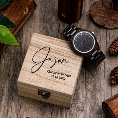 Personalized Engraved Wooden Watches for Men Mens Watch with Wooden Box Groomsmen Proposal Gifts Best Man Gift