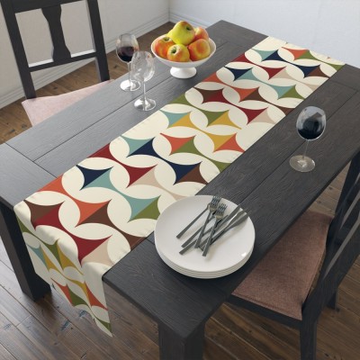 Mid Century Modern Geometric Table Runner Rust Table Linens Table Decoration Family Party