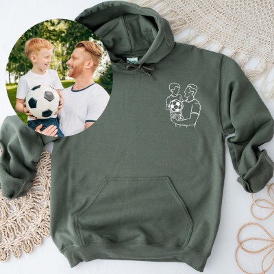 Personalized Embroidered Portrait Outline Best Dad Hoodie with Kids Name on Sleeve New Dad Drawing Sweatshirt Fathers Day Gift