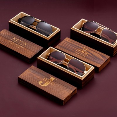 Personalized Groomsmen Sunglasses with Wooden Box Bachelor Party Gift Best Man Proposal