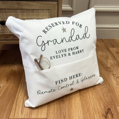 Personalized Grandpa Pocket Pillow Cover Fathers Day Papa Punch Needle Throw Pillow Father's Day Gift