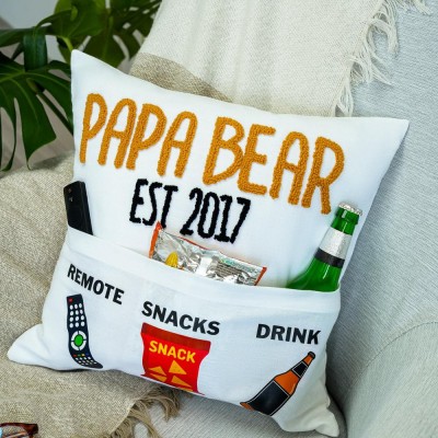 Personalized Embroidered Dad Pocket Pillow Cover Fathers Day Pop Punch Needle Throw Pillow Father's Day Gift