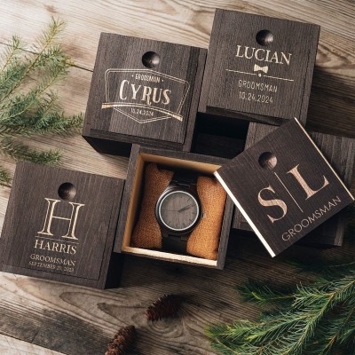 Personalized Walnut Wooden Watches for Men Mens Watch with Wooden Box Groomsmen Proposal Gifts Best Man Gift